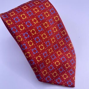 Brioni Orange and Blue Geometric Silk Tie